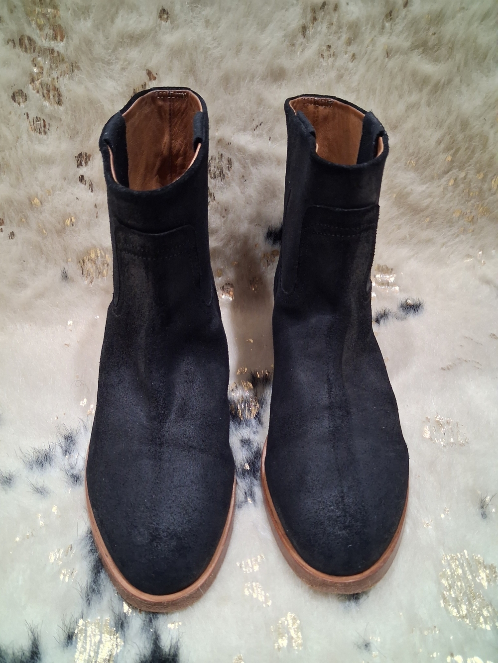 rag & bone Black Suede Ankle Boots with Brown Leather Interior